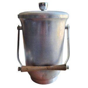 Vintage MCM Italian Spun Aluminum Ice Bucket Art Deco Industrial Farmhouse READ